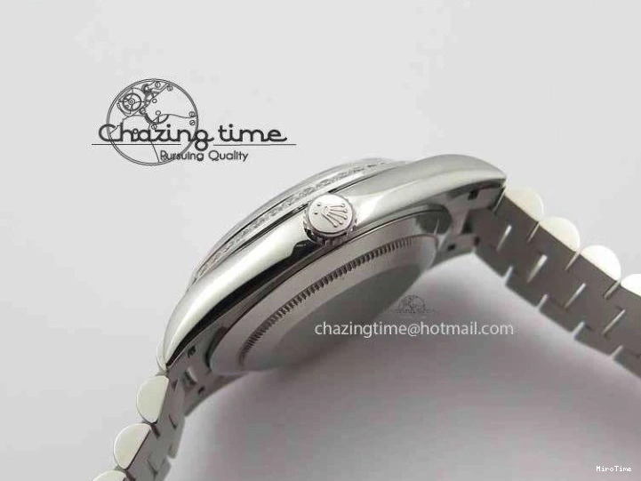 MiroTime 1218 Stylish Day Date 40mm SS BP Maker Best Edition Diamond Bezel Ice Blue Dial On SS Bracelet ETA 3699